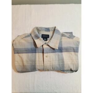 Harbor Bay Shirt Mens 2XL Beige Blue Plaid Short Sleeve Preppy Academia
